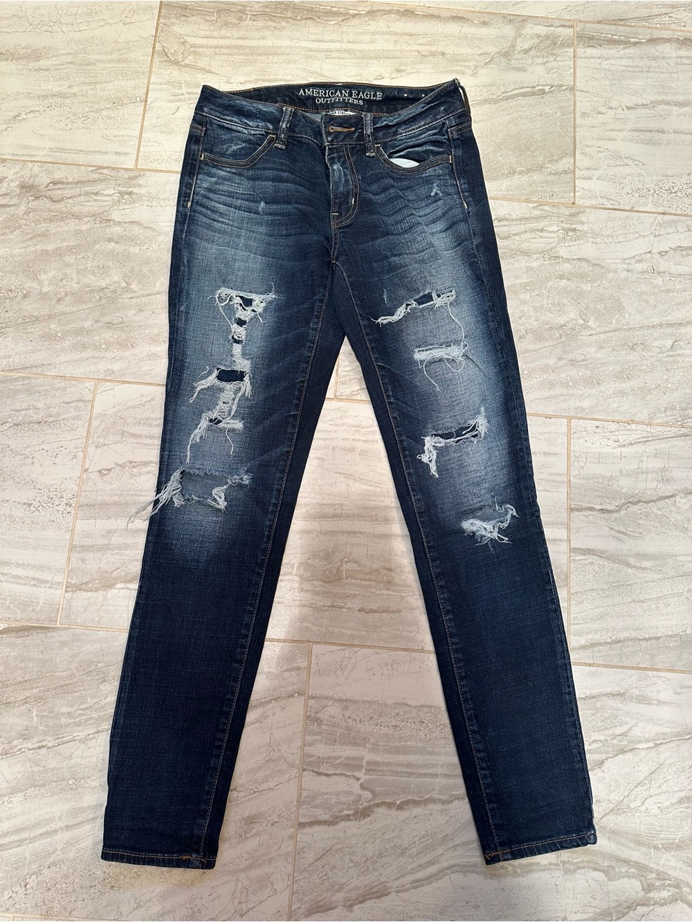American Eagle Outfitters Dark Indigo Distressed Skinny Jeans